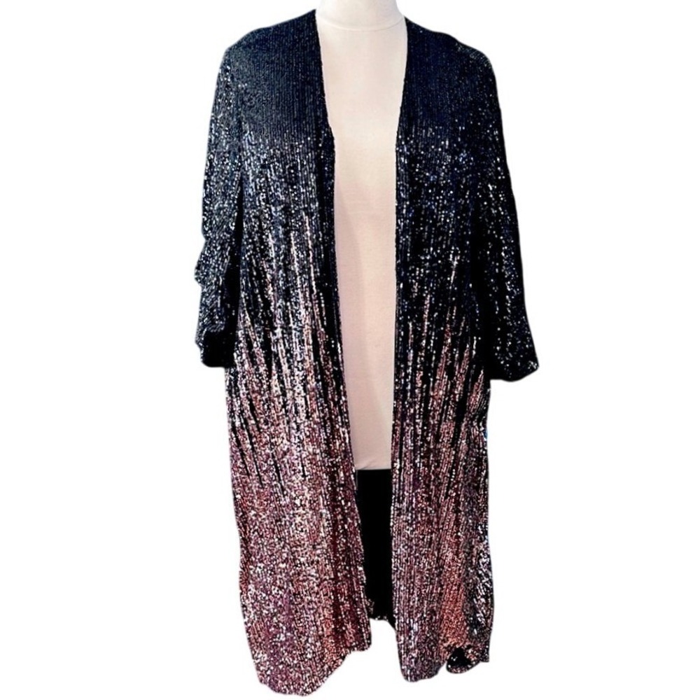 TORRID BLACK‎ & BRONZE SEQUIN SHORT SLEEVE KIMONO